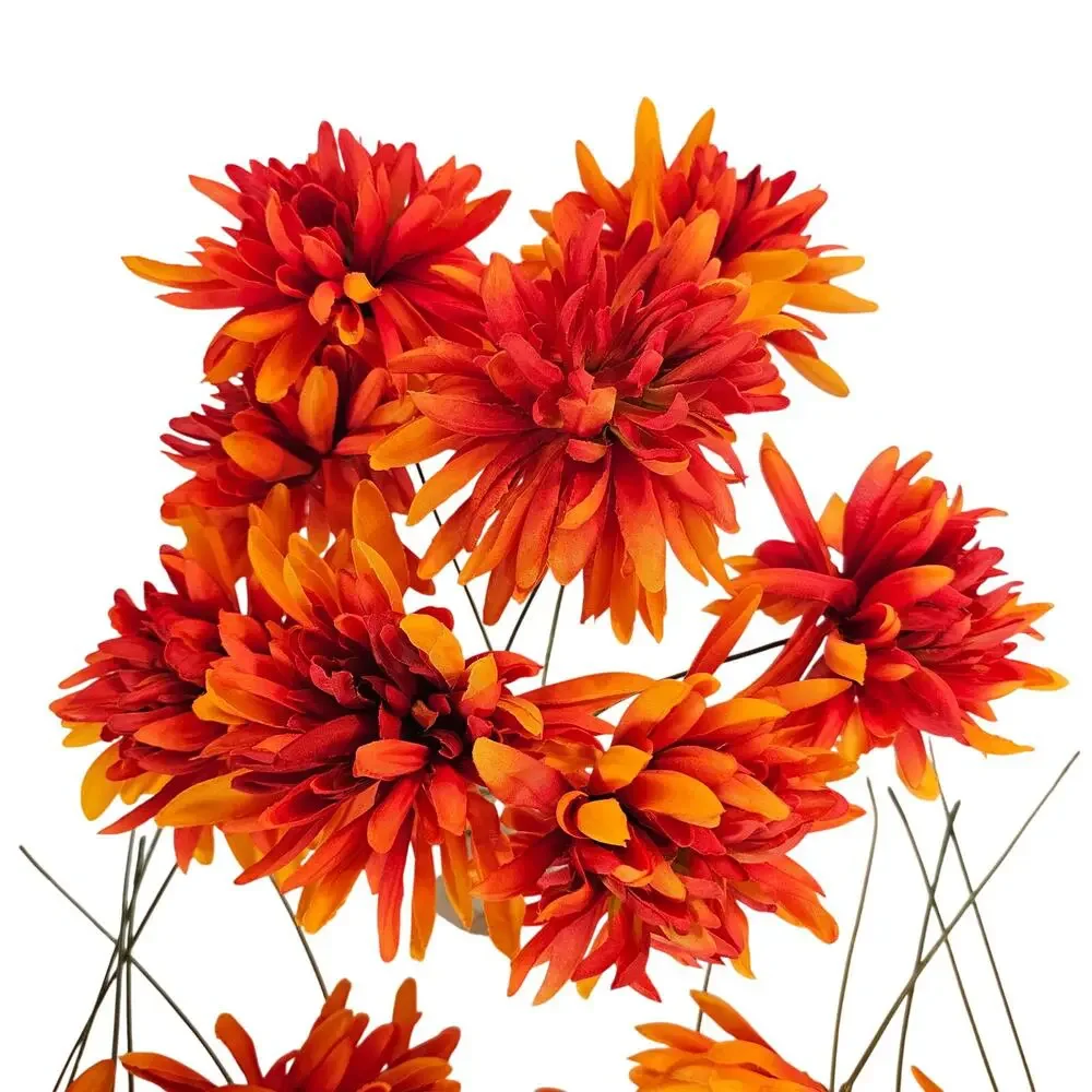 Artificial Silk Fall Mum Flowers 16 Orange Red Stems Autumn Floral Wreath Craft